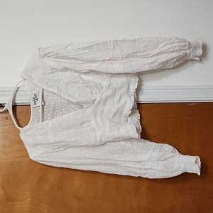 Paper heart white eyelet blouse. Super puffy balloon sleeves elastic waist